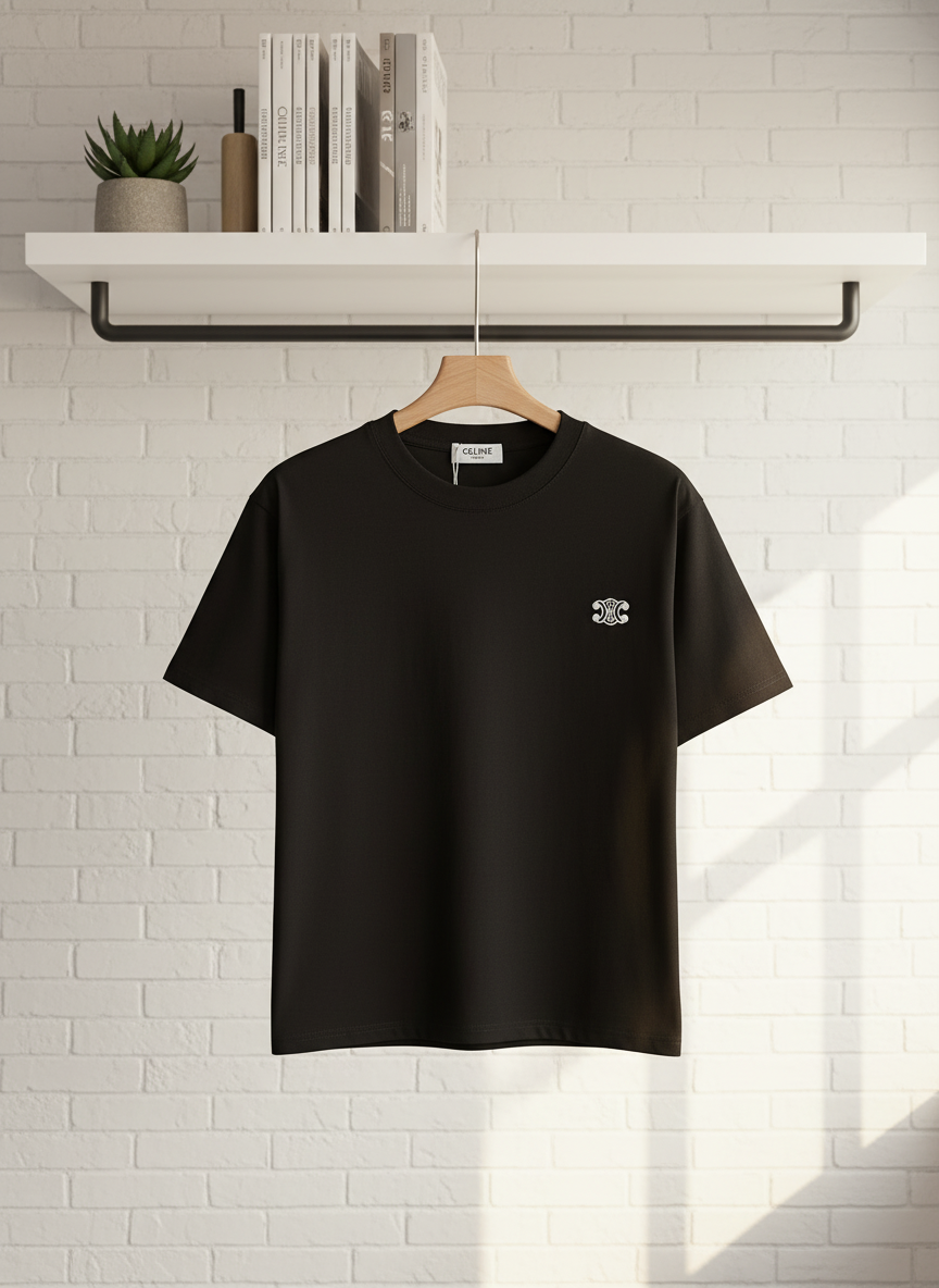 CELINE Classic Black Logo Cotton Unisex T-Shirt