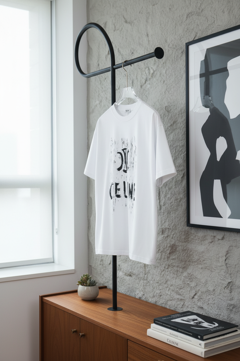CELINE White Logo Cotton T-Shirt Casual Streetwear