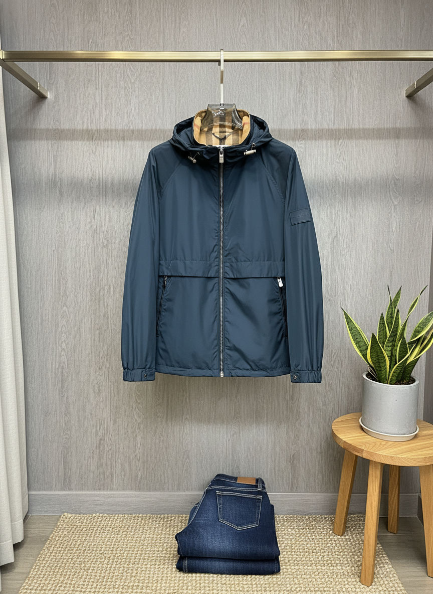 Burberry Men Hooded Lightweight Water Resistant Jacket