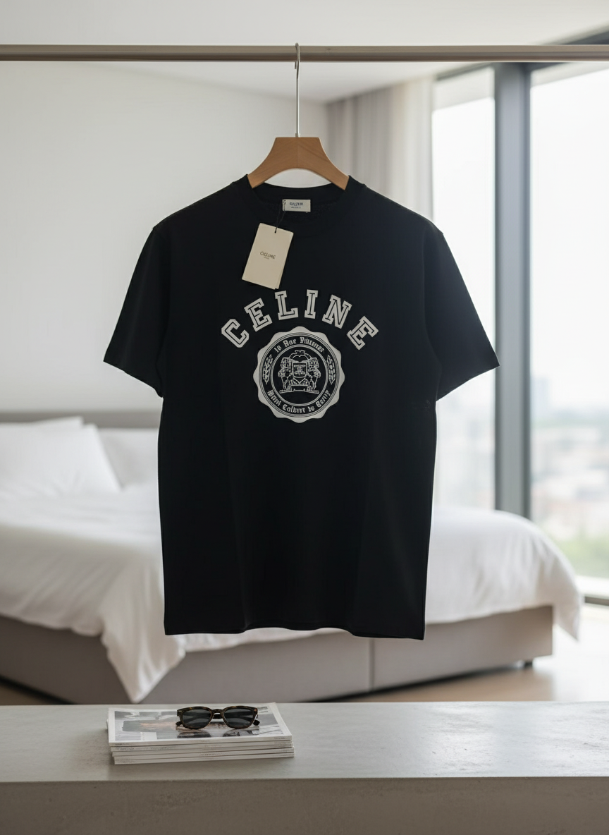CELINE Black Logo T-Shirt Premium Cotton Unisex Top