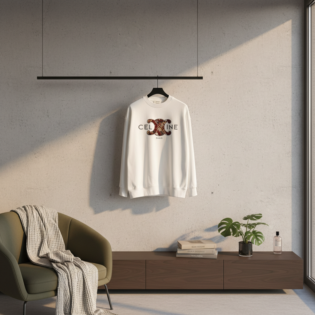 CELINE Paris White Cotton Hoodie Sweater