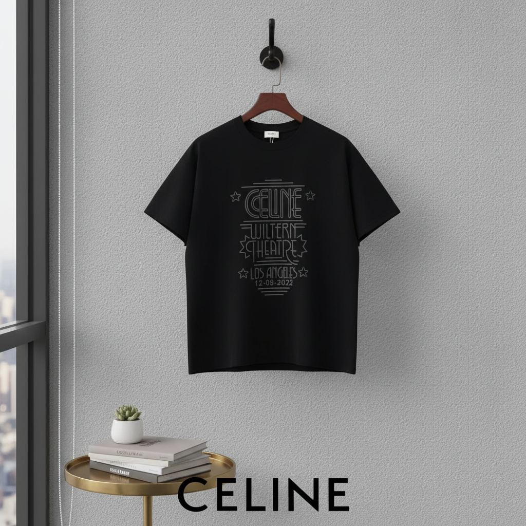 CELINE Black Wiltern Theatre Los Angeles Cotton T-Shirt