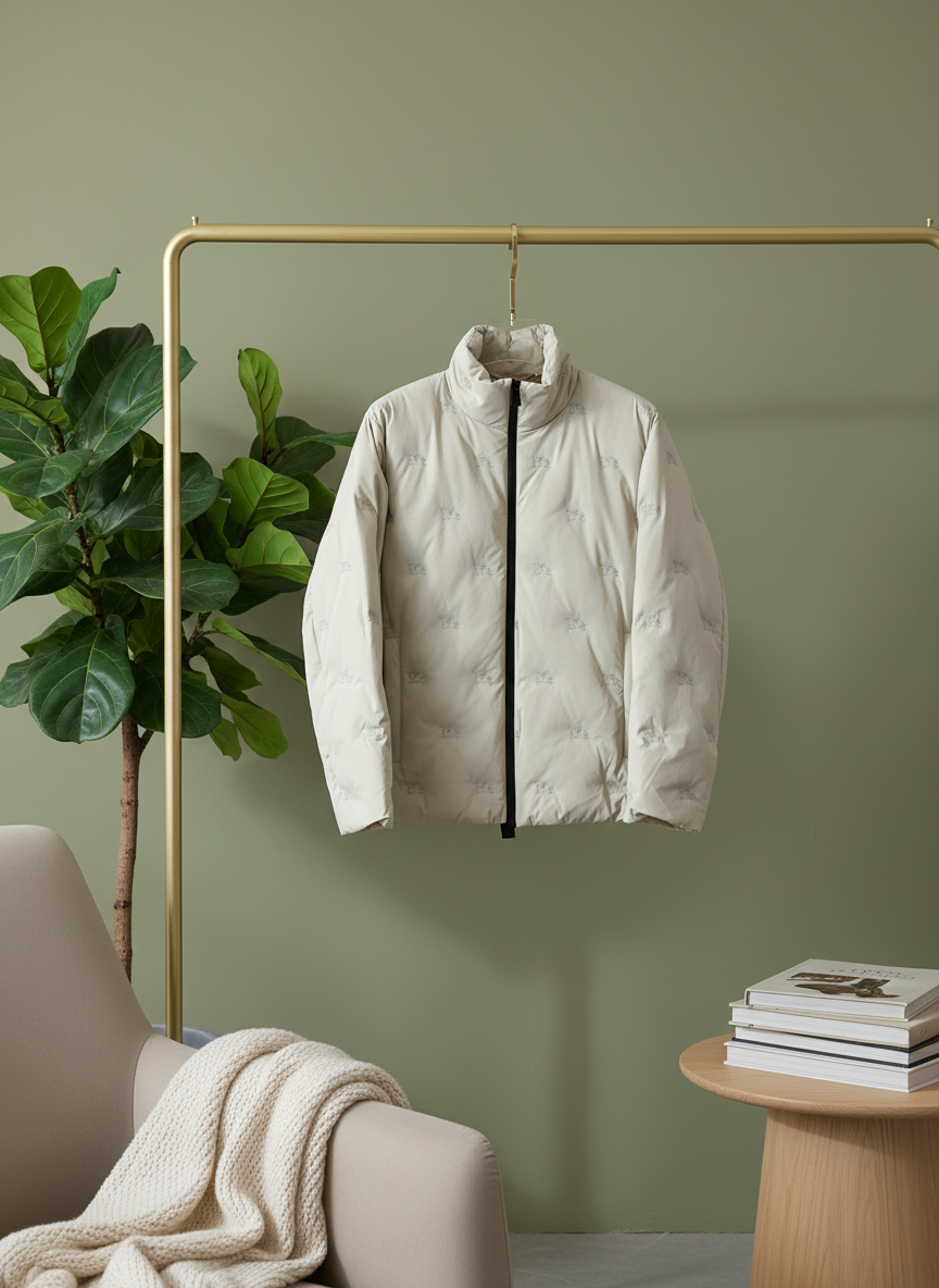 Burberry Men’s Beige Monogram Puffer Jacket Winter Coat