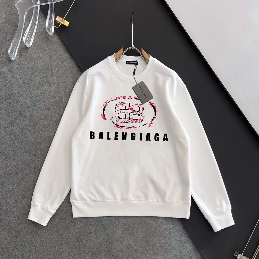 Balenciaga White Logo Cotton Hoodie