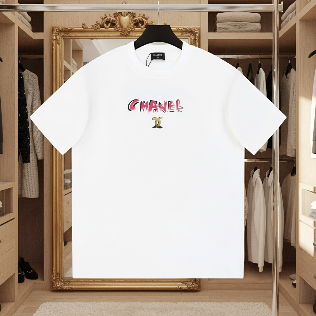CHANEL White Pink Logo Teddy Bear T-Shirt Women