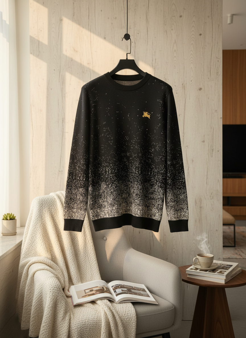 Burberry Black Gradient Speckle Knit Crewneck Hoodie