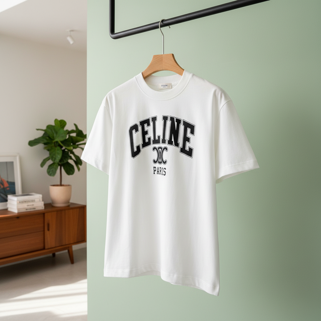 CELINE Paris Logo Cotton White T-Shirt