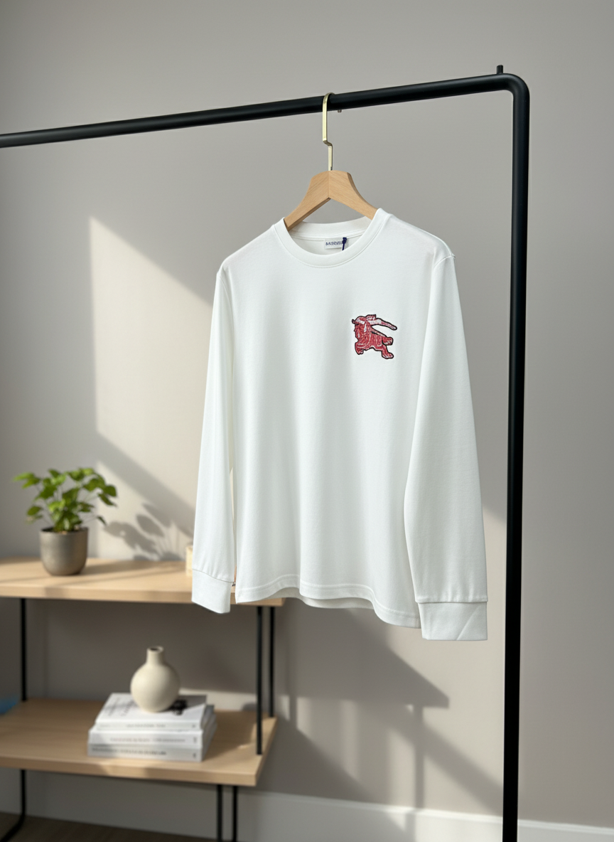 Burberry Men Cotton Long Sleeve T-Shirt Black White