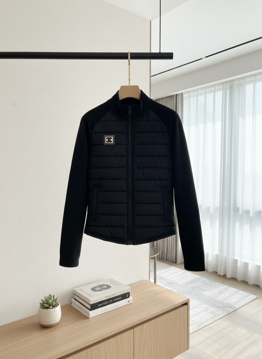 CHANEL Women Black Puffer Jacket Elegant Warm Outerwear
