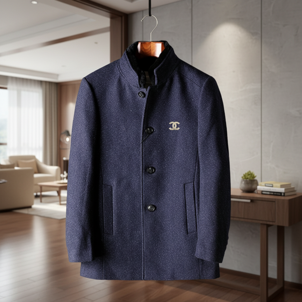 CHANEL Men Wool Blend Black Coat Winter Jacket