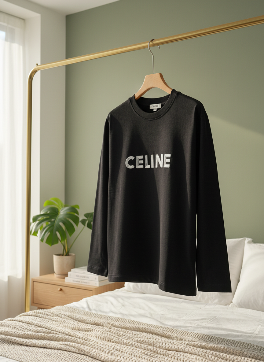 CELINE Black Logo Hoodie Unisex Streetwear Sweatshirt