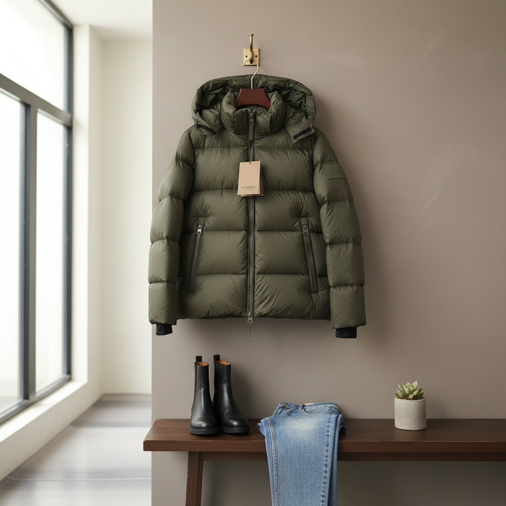 Burberry Olive Green Hooded Down Jacket Warm Coat