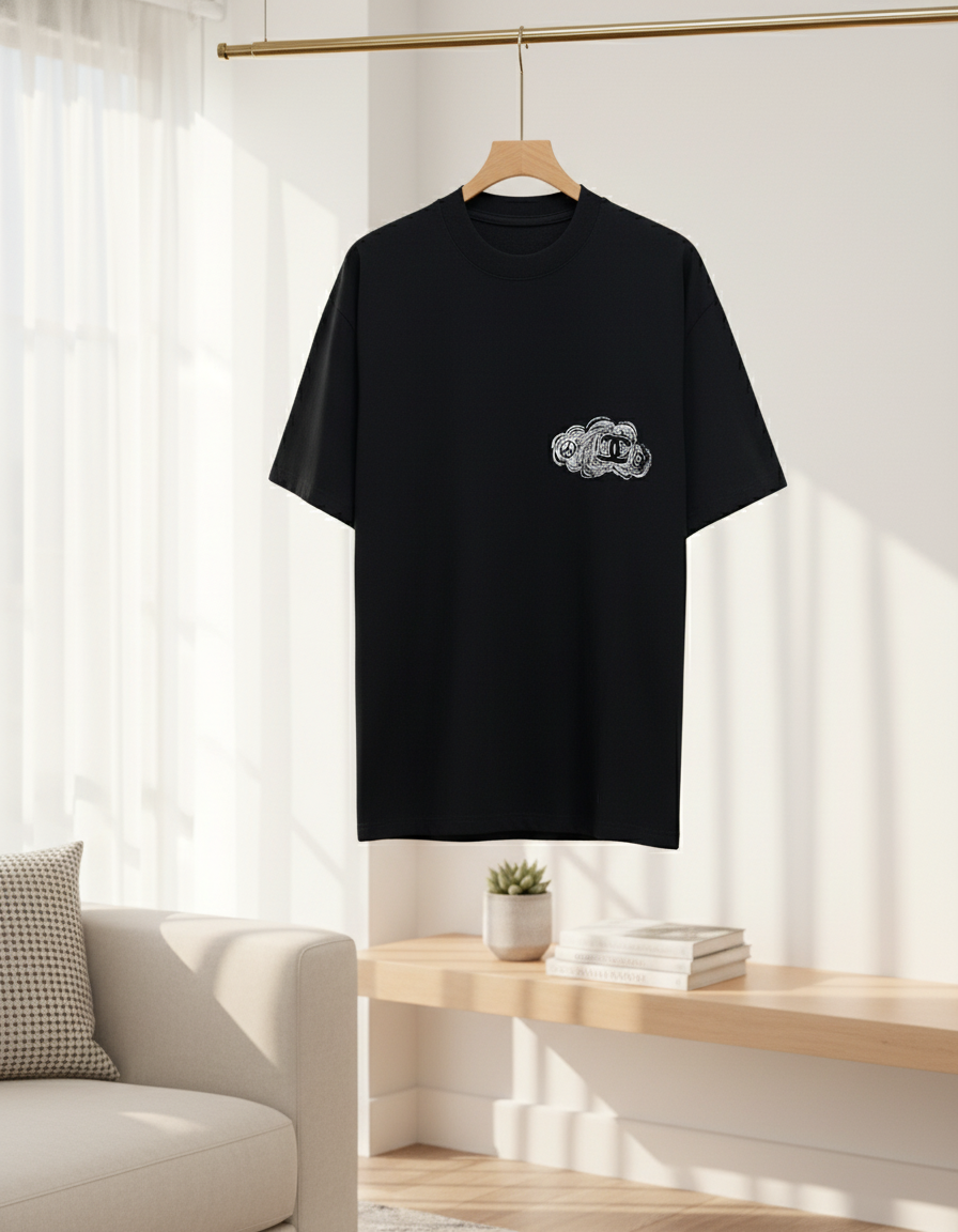 CHANEL Black Artistic Logo Print Short Sleeve T-Shirt
