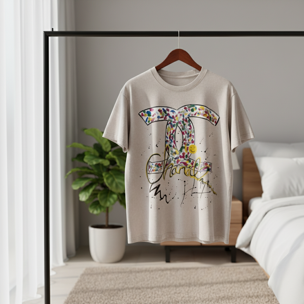 Chanel Graffiti Logo Cotton Short Sleeve T-Shirt