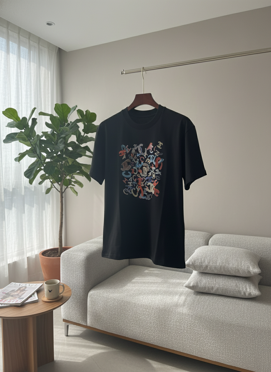 CHANEL Black Cotton Artistic Logo Unisex T-Shirt