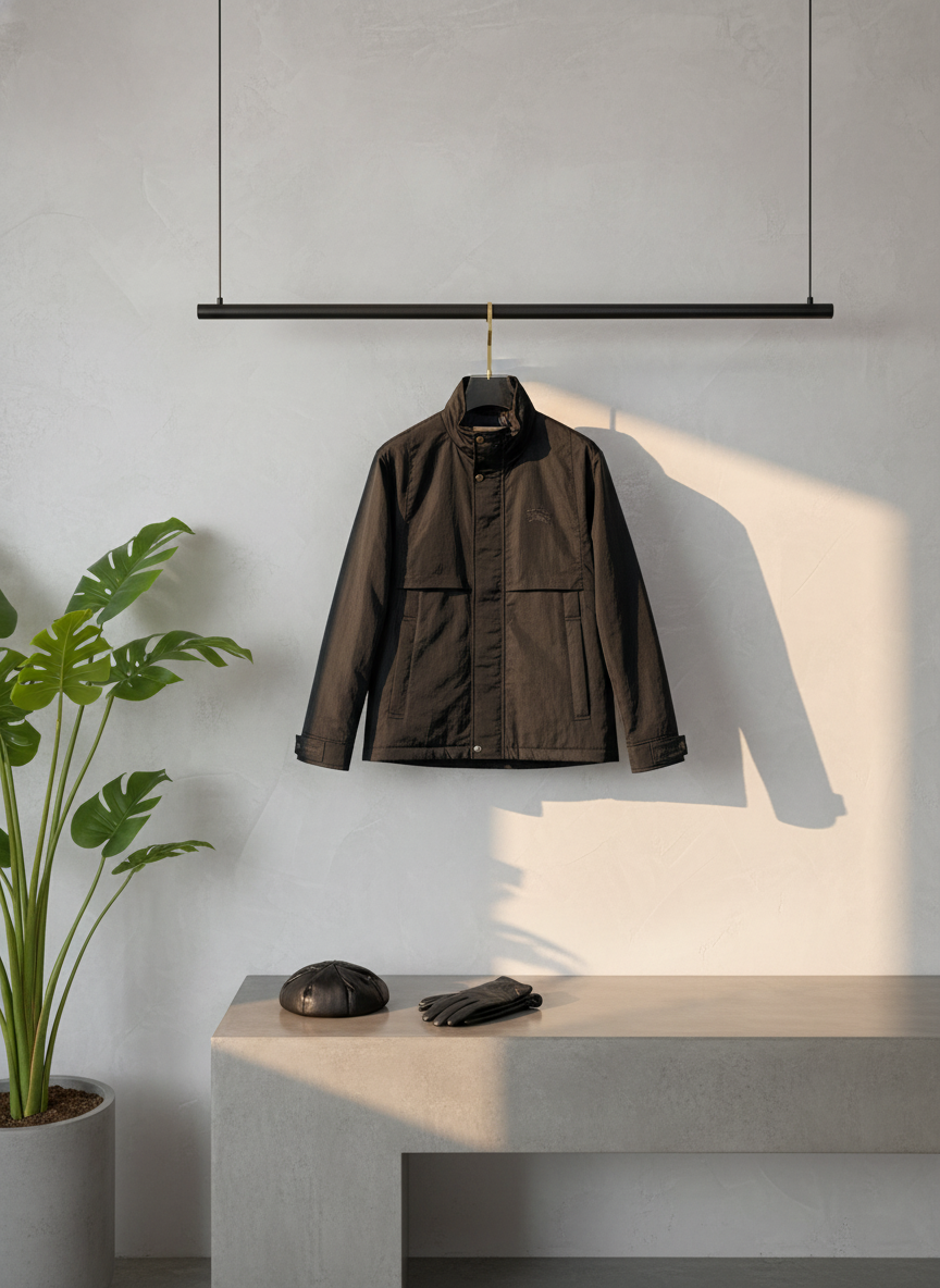 Burberry Men's Black Lightweight Stand Collar Jacket