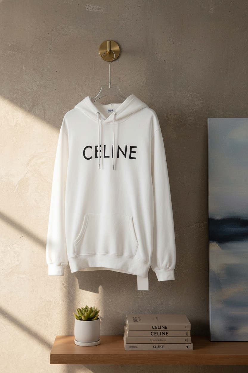 CELINE Logo Unisex Hoodie Cotton Pullover Sweatshirt