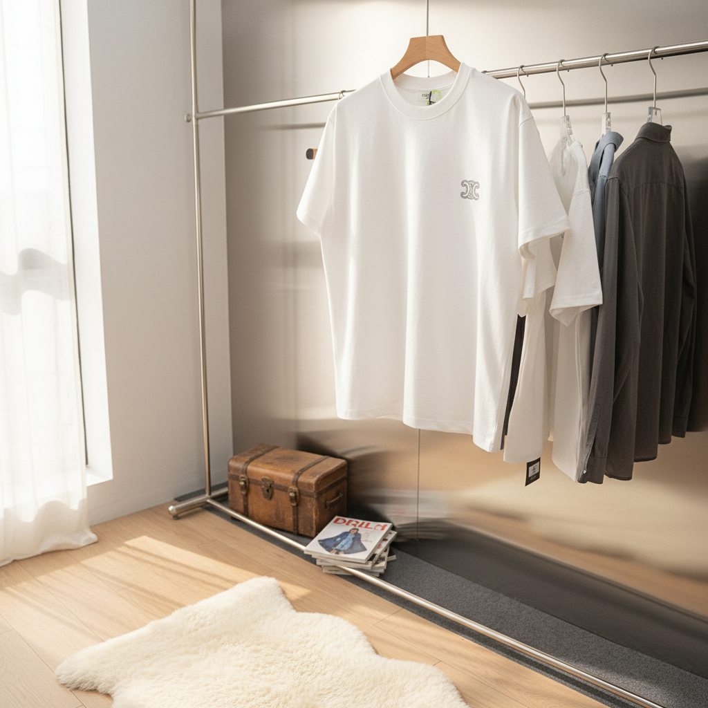 CELINE White Logo Cotton Casual T-Shirt
