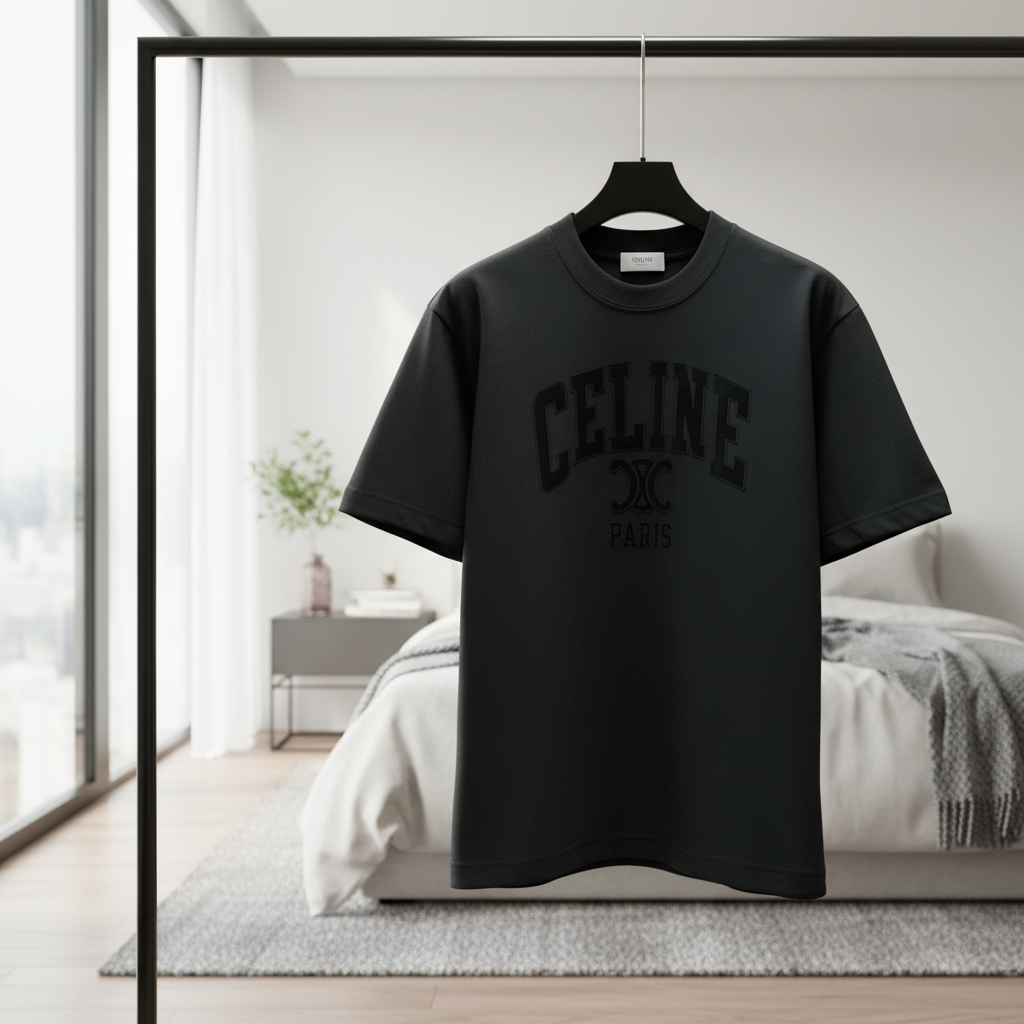 CELINE Paris Black Logo Cotton T-Shirt