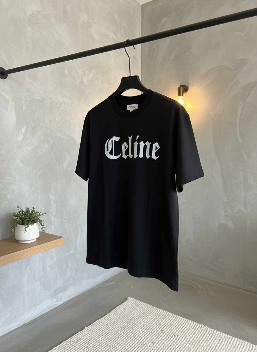 CELINE Black Logo Unisex Cotton T-Shirt