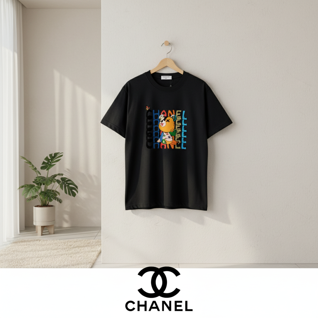 CHANEL Cartoon Bear Butterfly Print Cotton T-Shirt