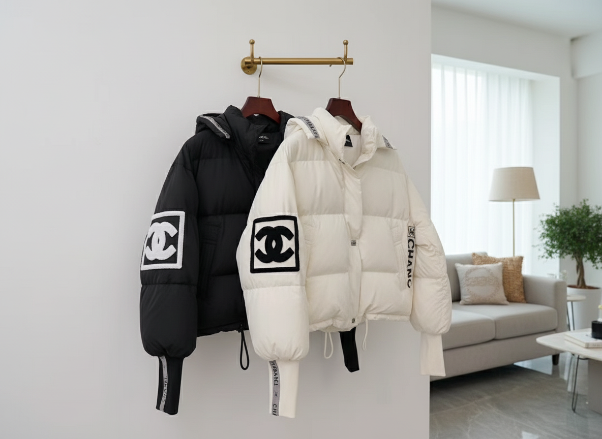 Chanel Women's Hooded Down Jacket Black White