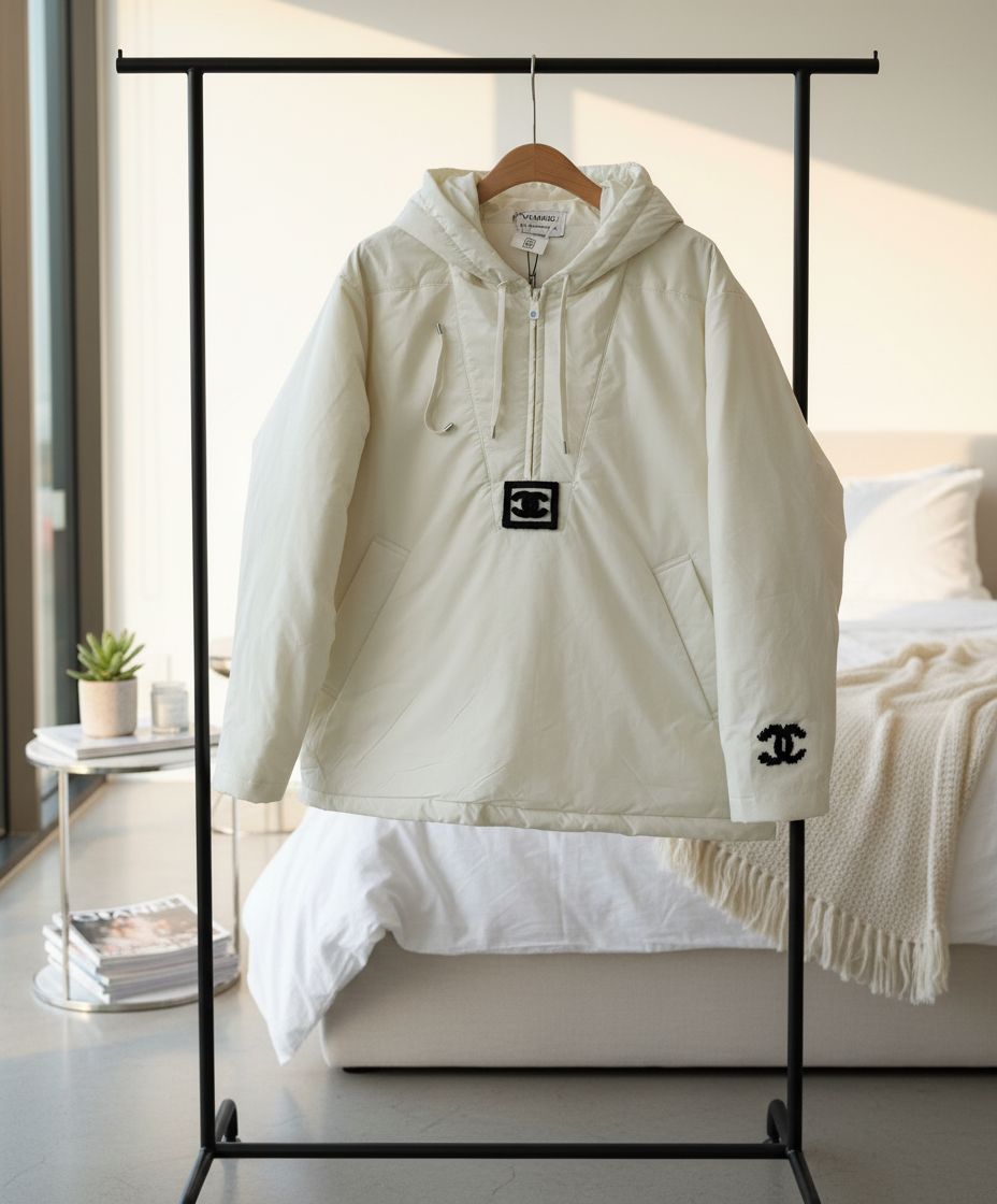 CHANEL Women White Hooded Winter Puffer Jacket