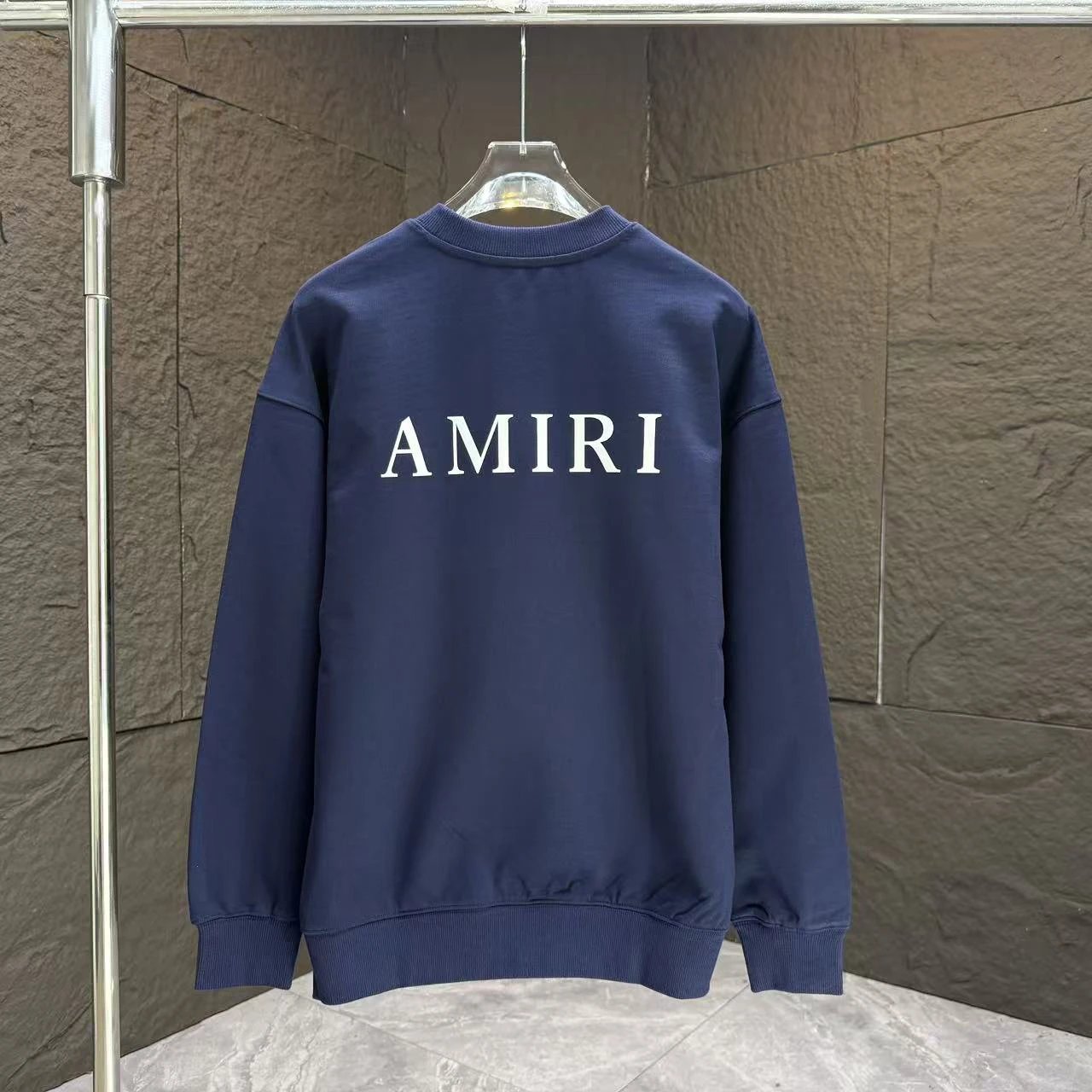 AMIRI Deep Blue Cotton Crewneck Sweatshirt Unisex Fashion