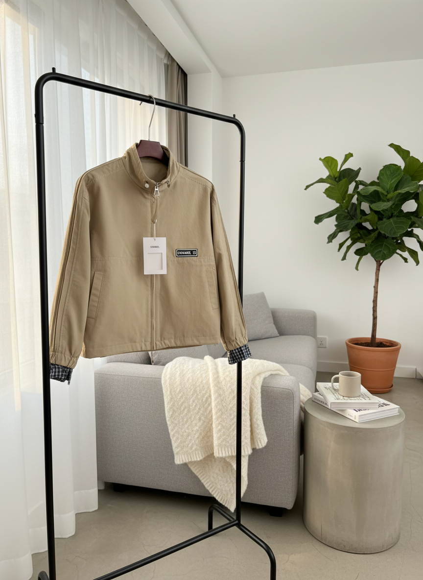 CHANEL Women Plaid Cuff Lightweight Zip Up Jacket