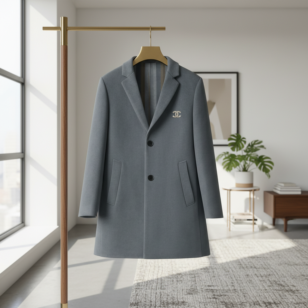 Chanel Gray Wool Coat Women Double Breasted Winter Jacket