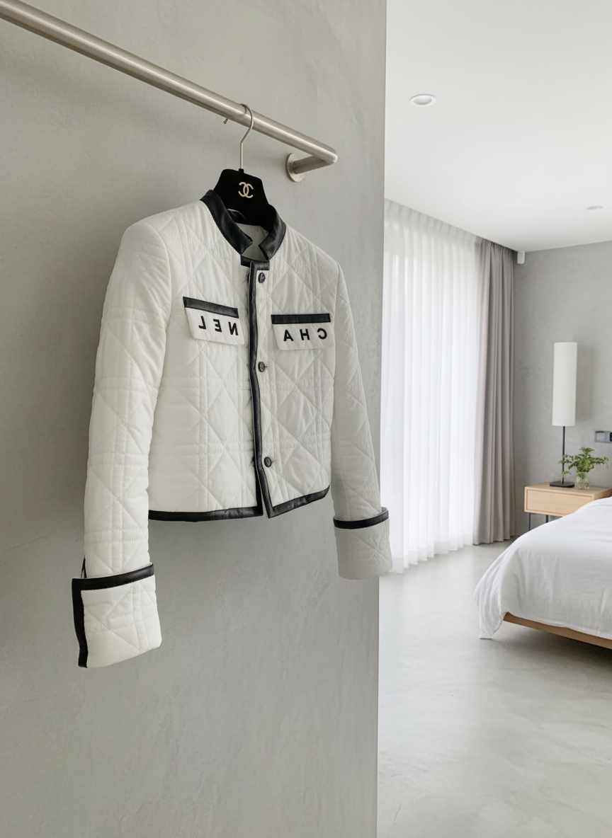 CHANEL Women Quilted Short Jacket Contrast Trim Coat