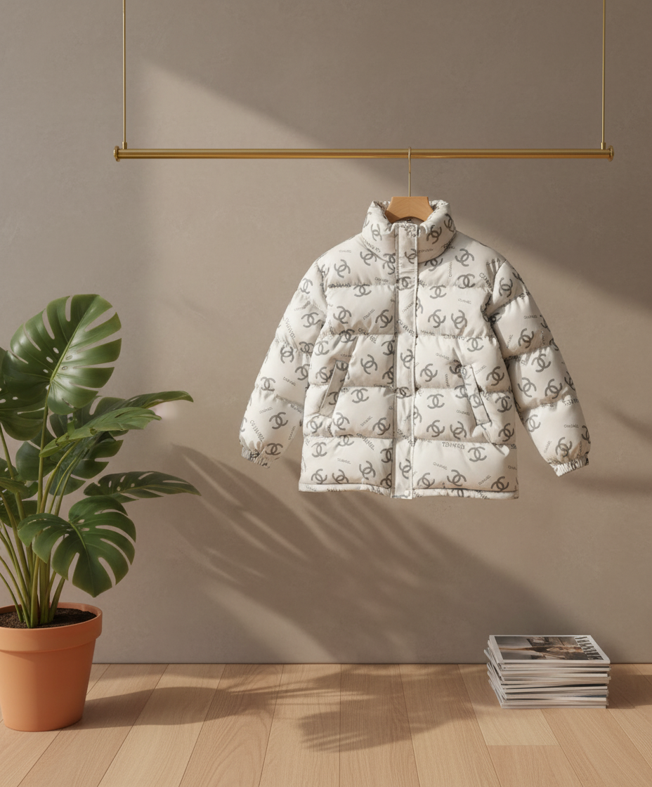 CHANEL Women Gray Logo Down Puffer Jacket