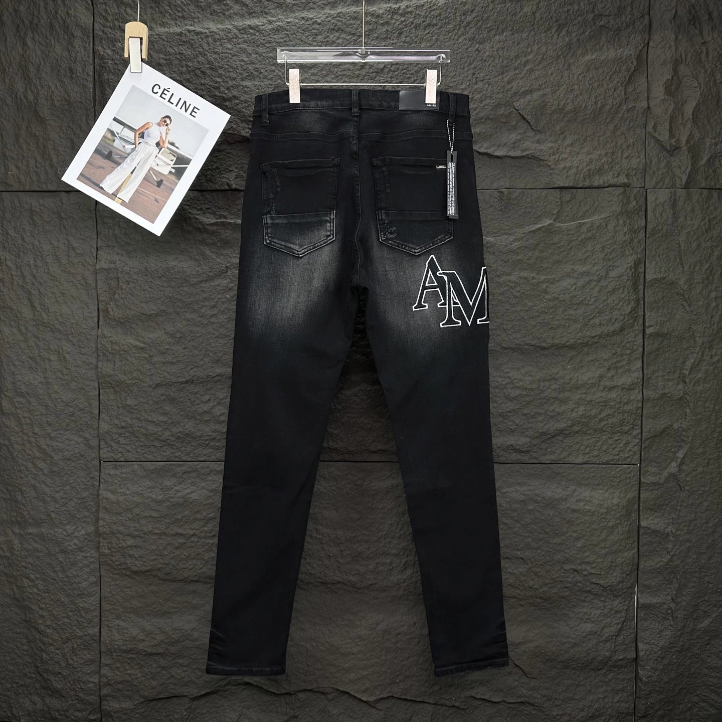 AMIRI Black Distressed Denim Jeans Unisex Fashion