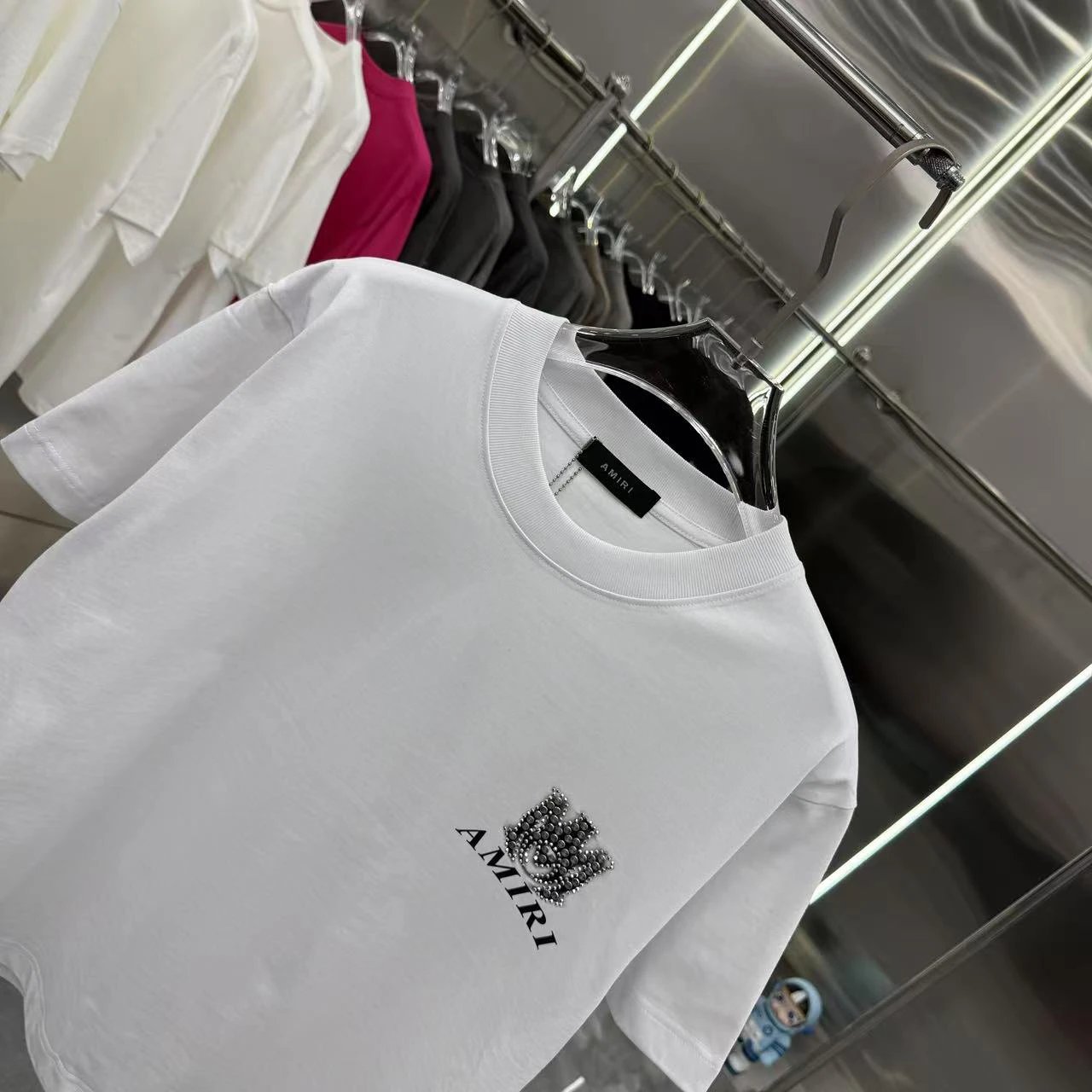 AMIRI White Crystal Logo Unisex Cotton T-Shirt
