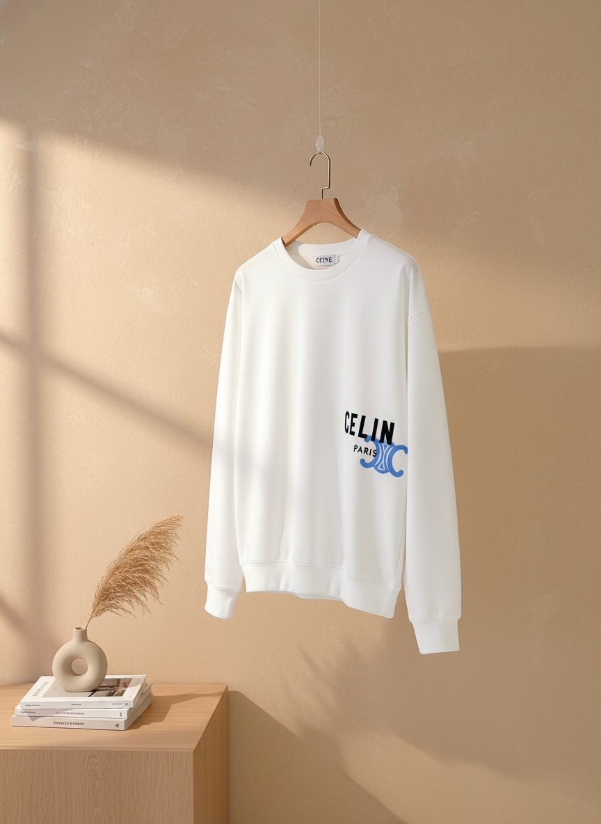 CELINE Paris White Hoodie Men’s Casual Sweatshirt