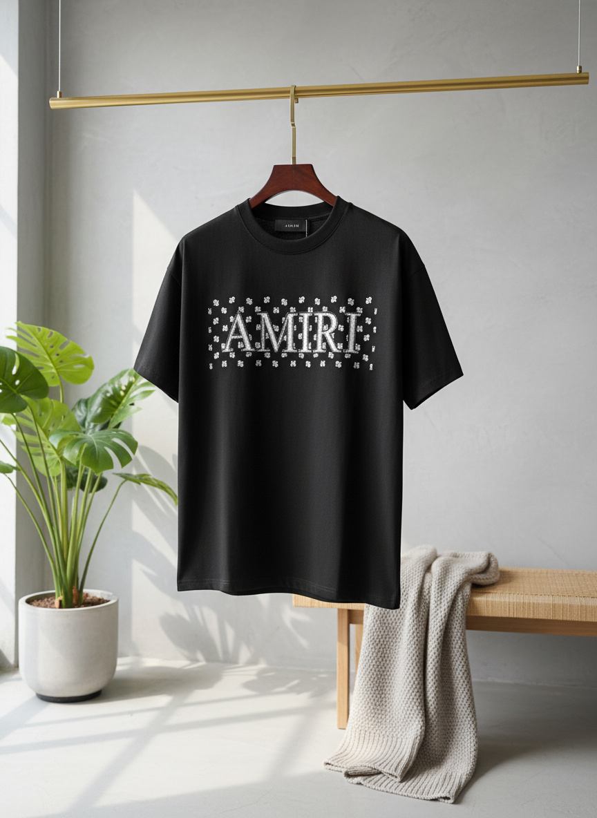 AMIRI Black Cotton Tribal Logo Streetwear T-Shirt