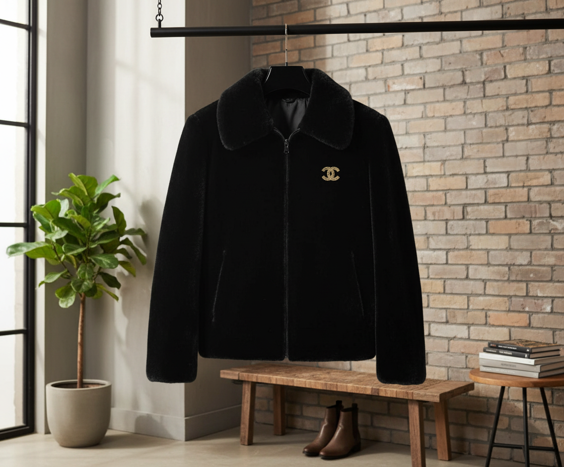 CHANEL Men’s Black Fur Jacket Winter Luxury Outerwear