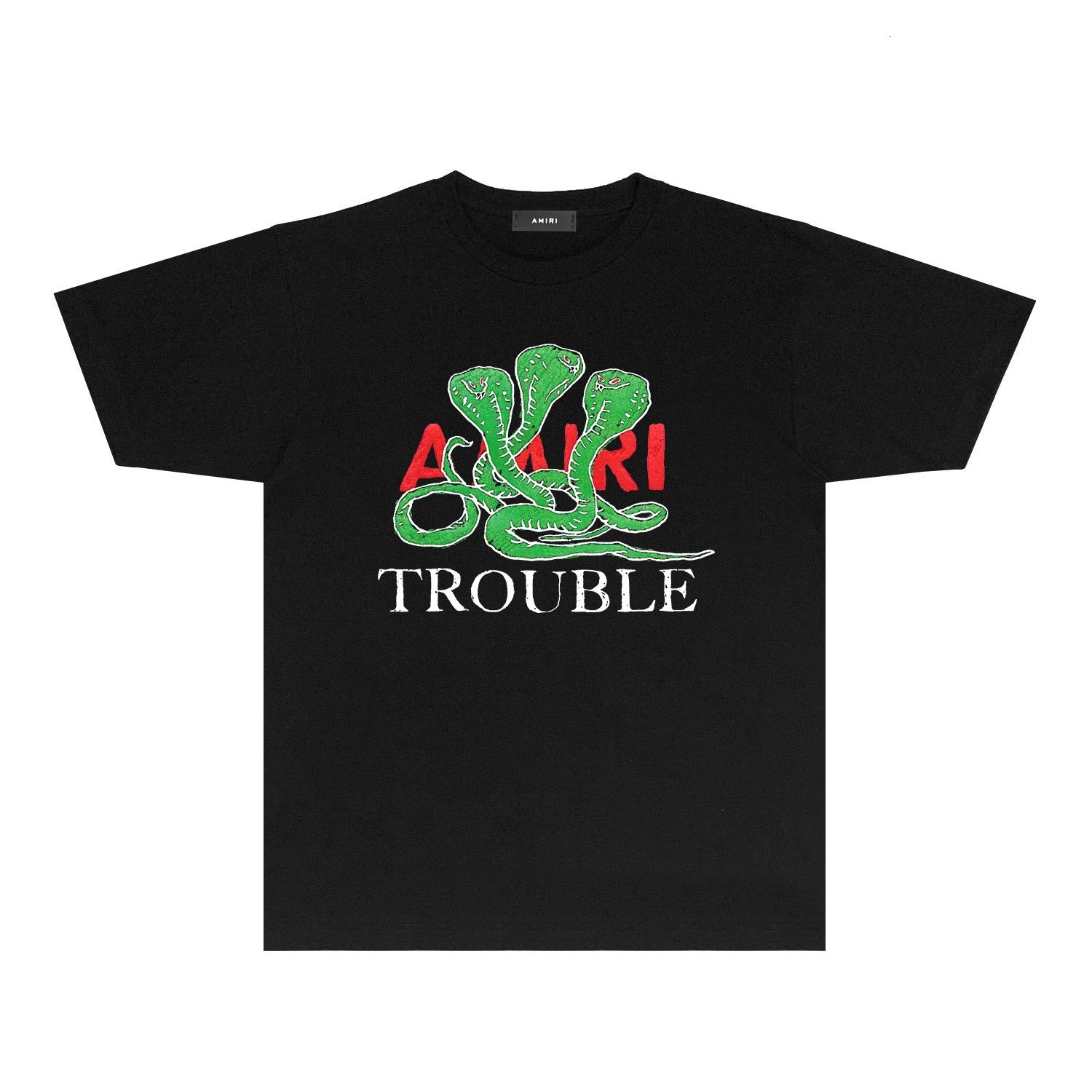 AMIRI Black Snake TROUBLE Graphic Unisex Streetwear T-Shirt