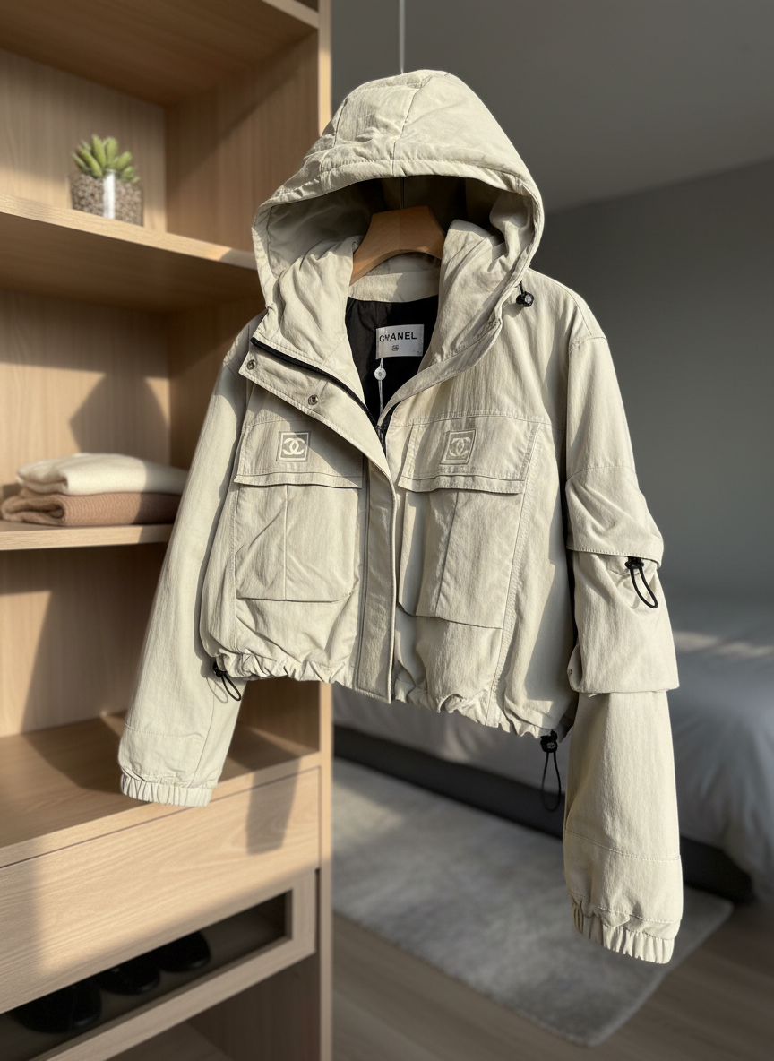 CHANEL Women Hooded Light Gray Cropped Jacket