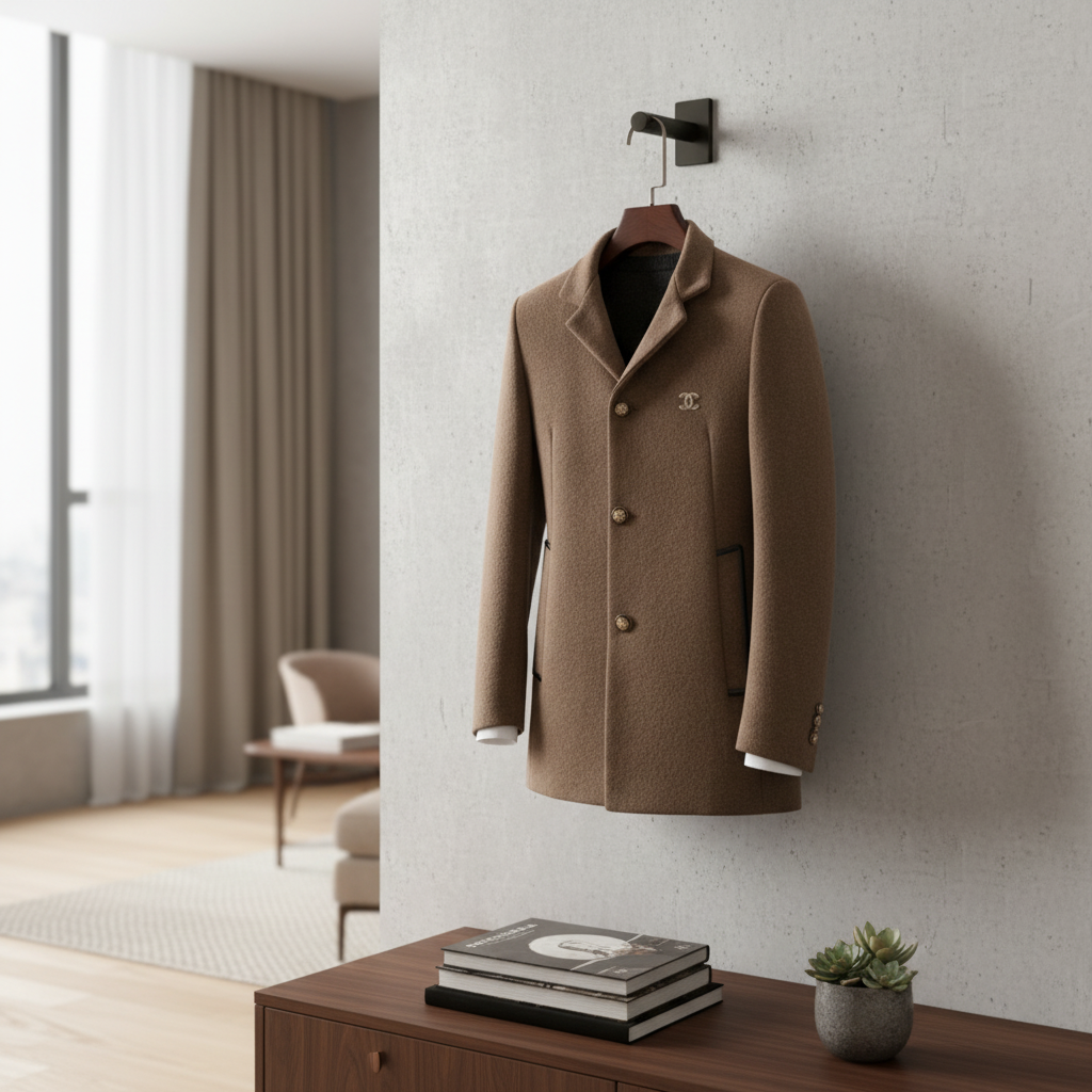 CHANEL Men’s Brown Wool Blazer Classic Lapel Coat