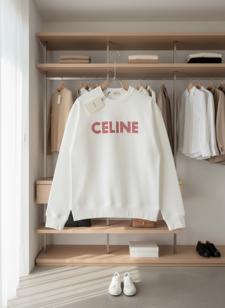 CELINE Logo Print Cotton Hoodie Streetwear Sweatshirt