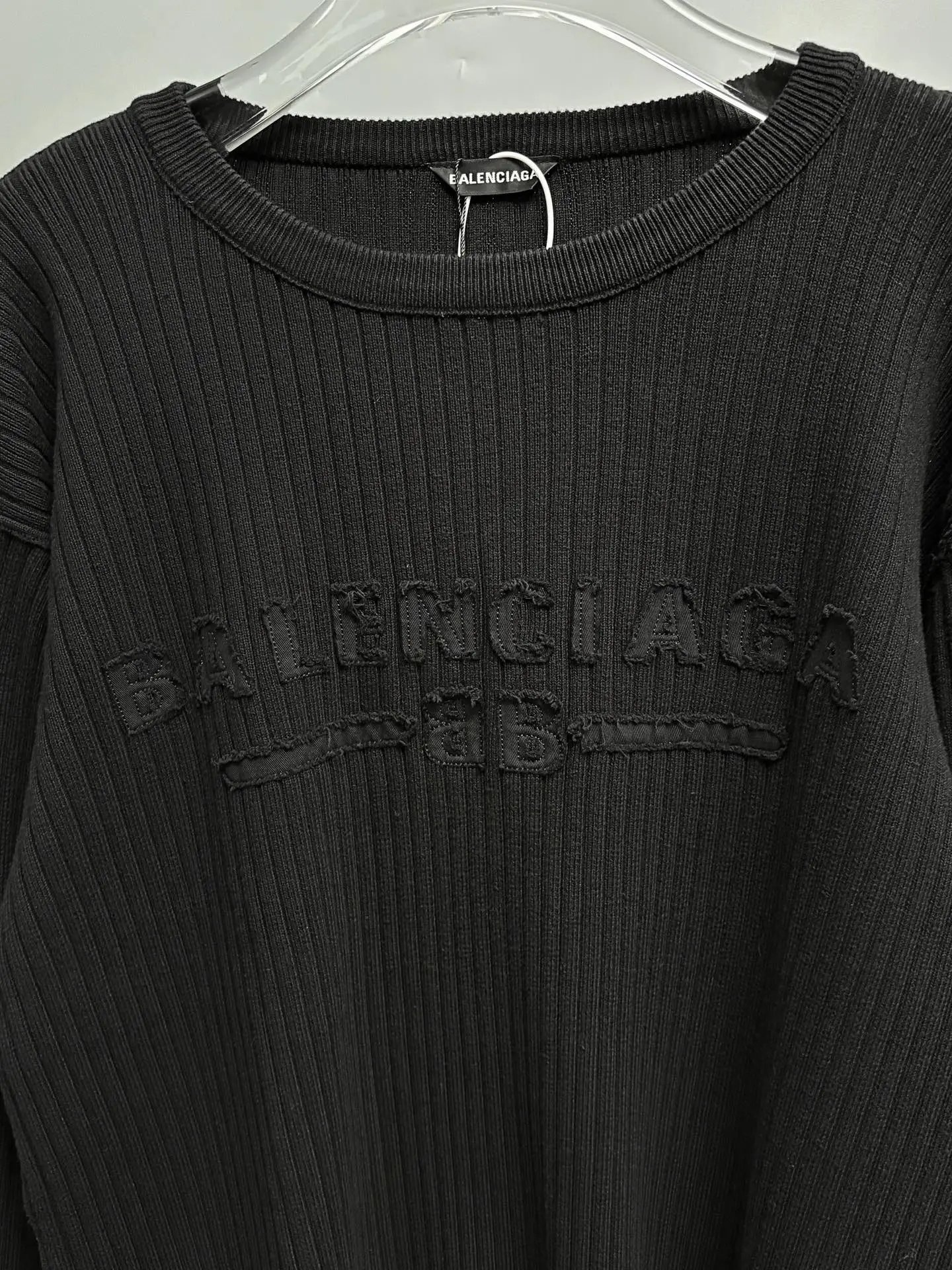 Balenciaga Black Oversized Ribbed Cotton Hoodie