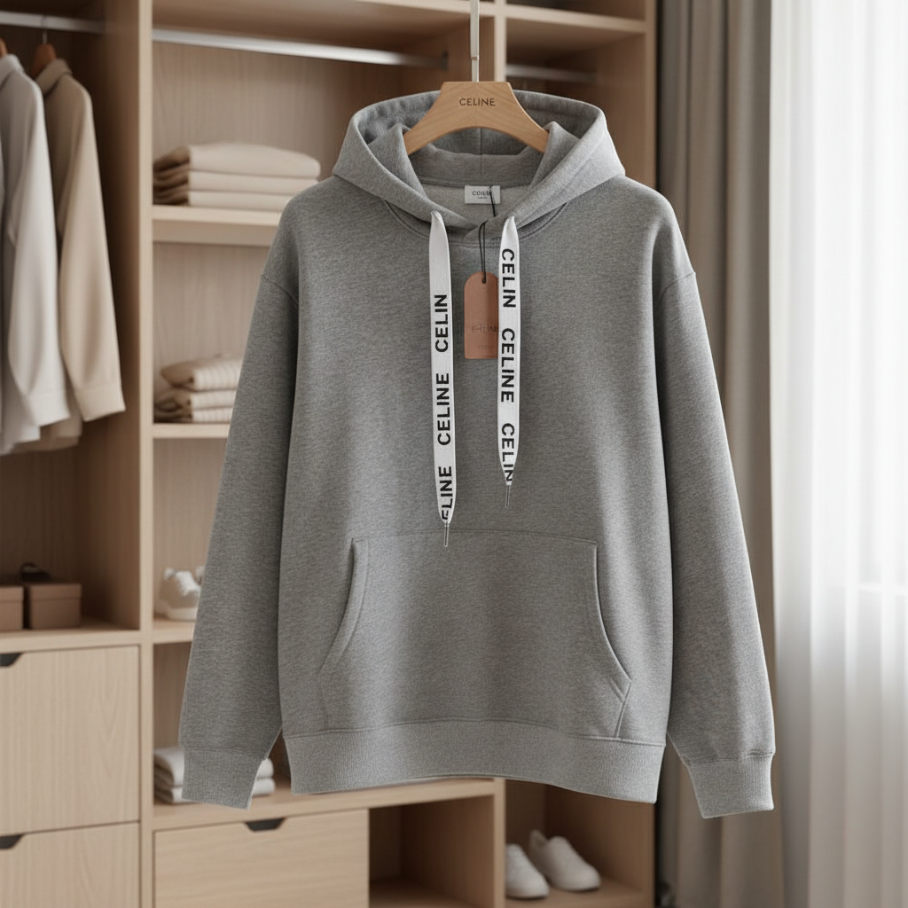 CELINE Unisex Gray Cotton Logo Hoodie