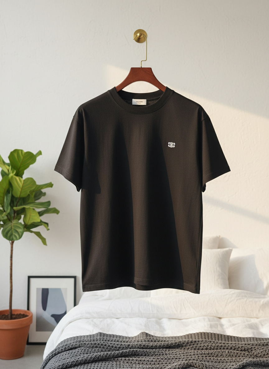 CELINE Men Black Classic Logo Cotton T-Shirt