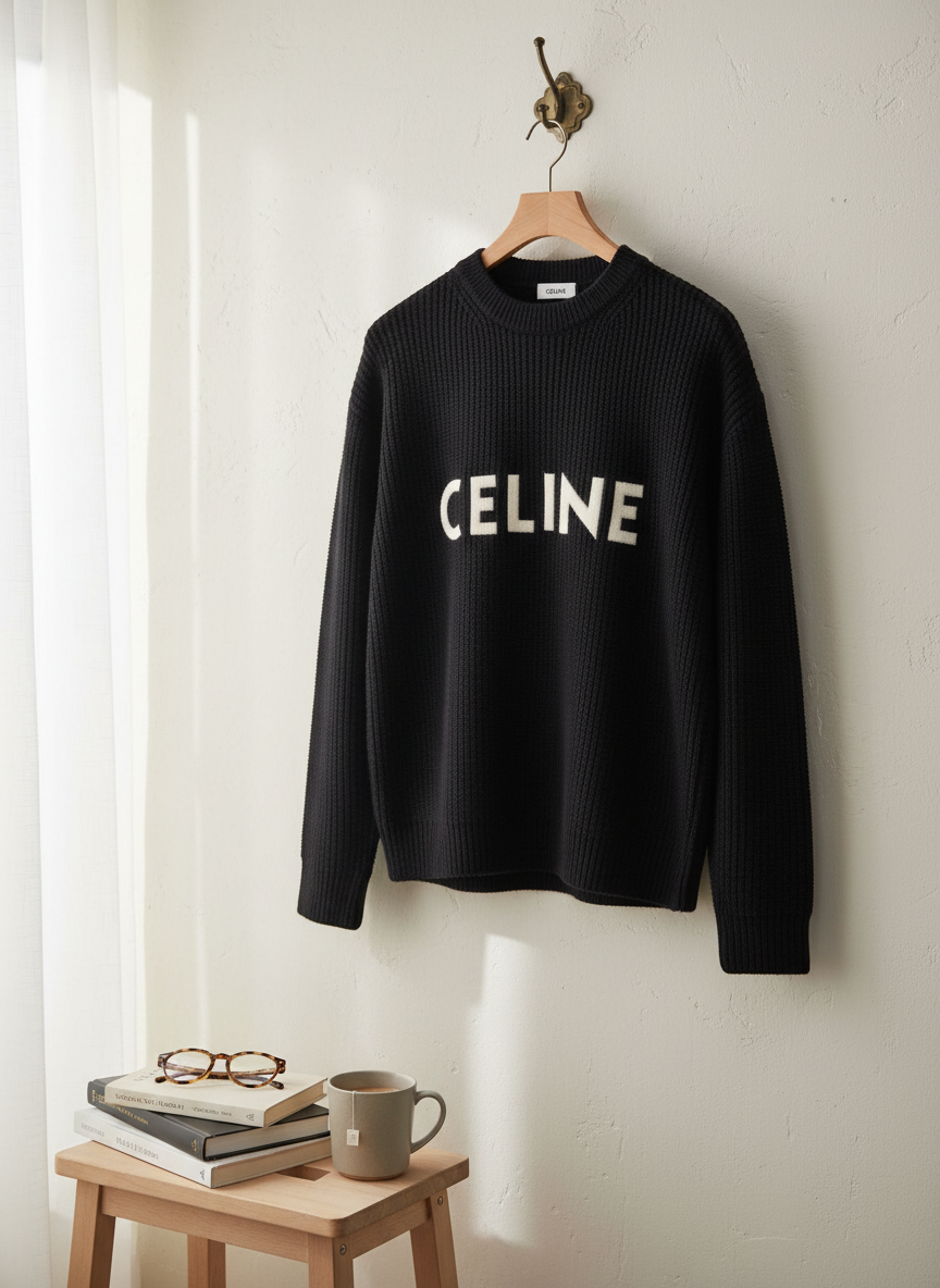 CELINE Black Logo Pullover Hoodie Streetwear