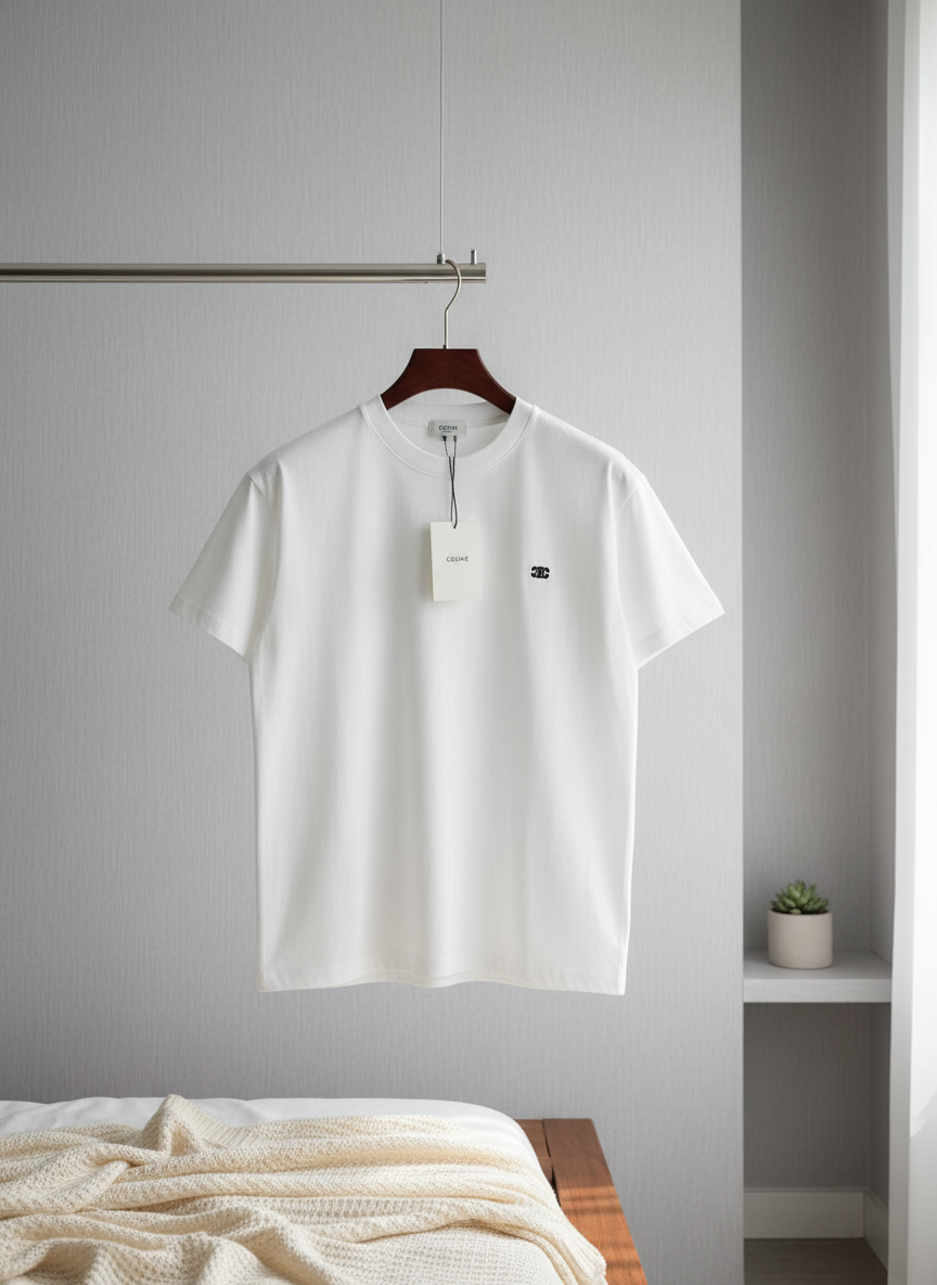 CELINE Classic White Logo Cotton T-Shirt for Men