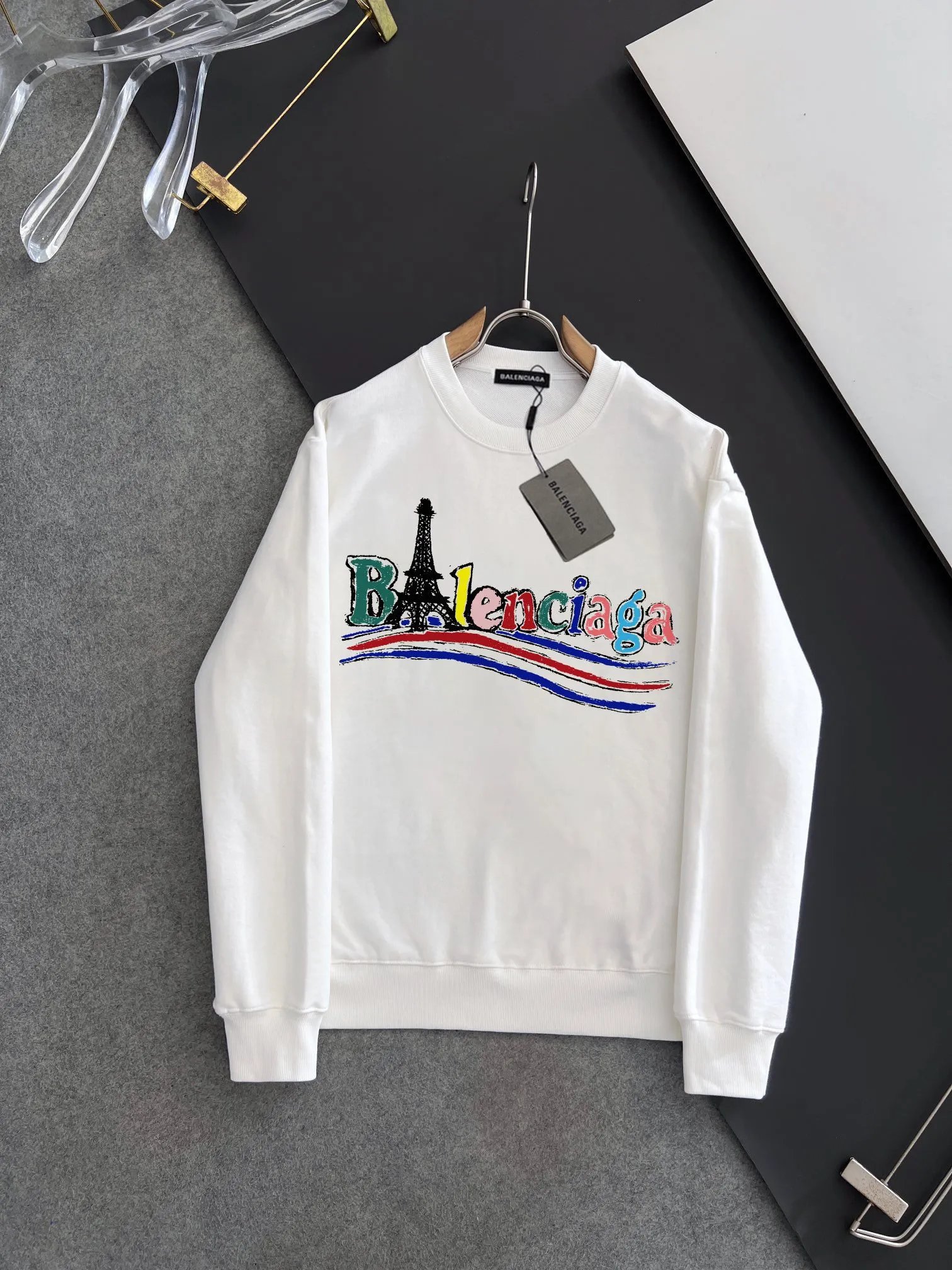 Balenciaga Paris Logo White Cotton Hoodie