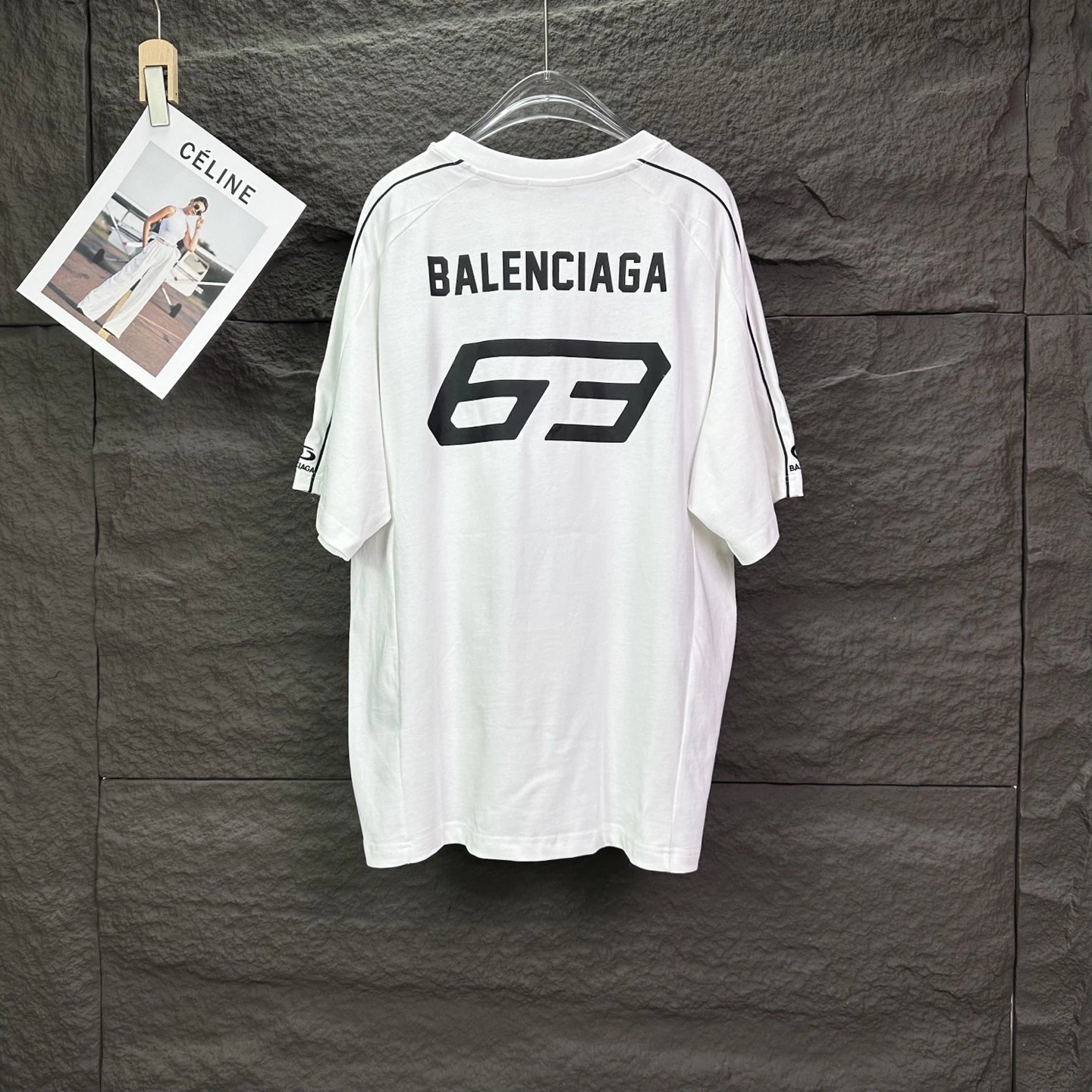 BALENCIAGA Men’s White T-Shirt, stylish oversized fit with Lamborghini logo print, soft premium cotton for casual streetwear fashion, perfect for luxury sportswear lovers.