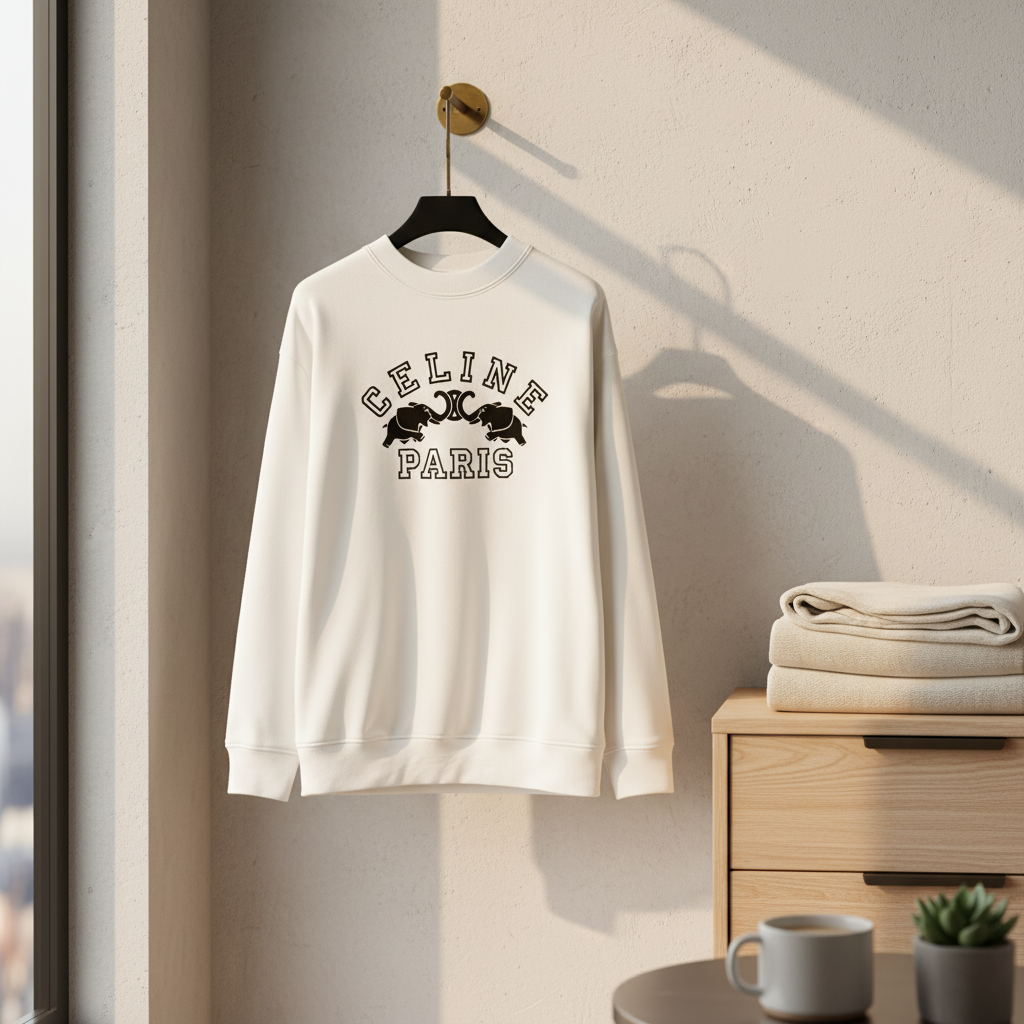 CELINE Paris Logo Cotton Hoodie Sweatshirt