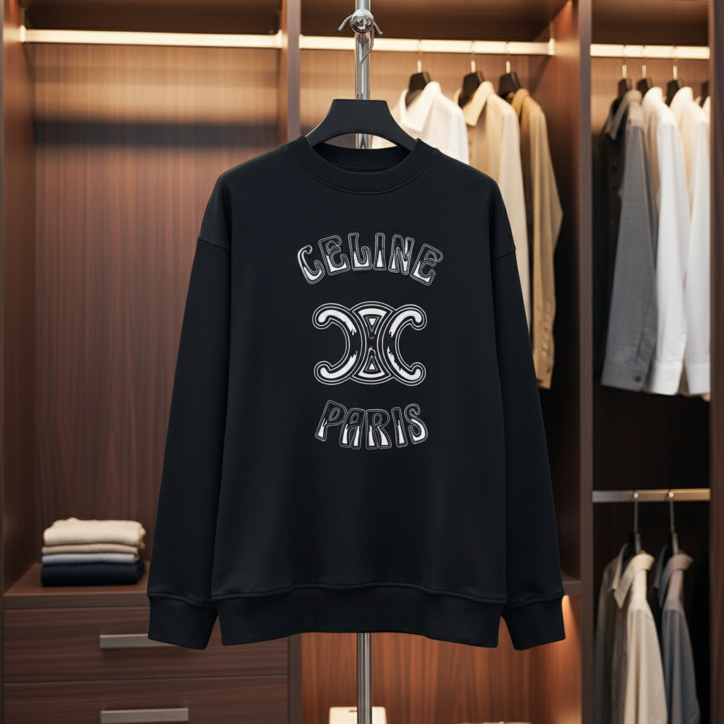 CELINE Paris Black Hoodie Unisex Streetwear Sweatshirt
